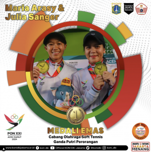 Medali Emas untuk Jakarta!

Kami ucapkan selamat dan terima kasih kepada Maria Arasy & Julia Sanger, yang berhasil mempersembahkan medali untuk Jakarta, cabang olahraga Soft Tennis.

Jakarta Datang Jakarta Menang!
Sukses Jakarta untuk Indonesia!